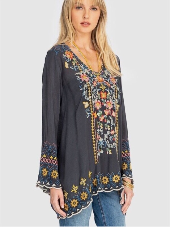 Johnny Was Tops - Johnny was Rosetta heavily embroidered tunic blouse RARE!